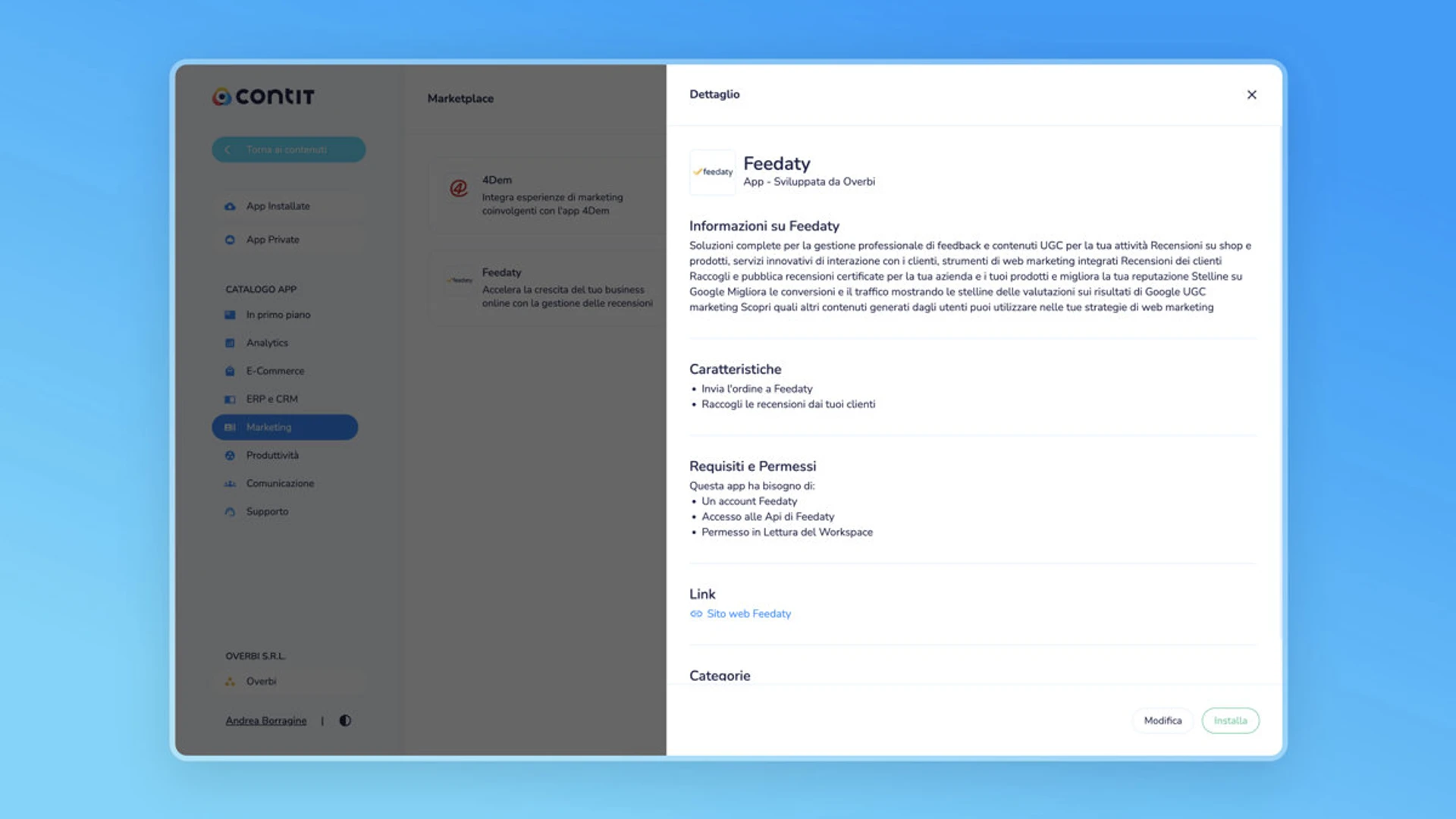 Lancio dell'App Feedaty per l'Automazione dell'Invio dei Contatti a Feedaty tramite Contit